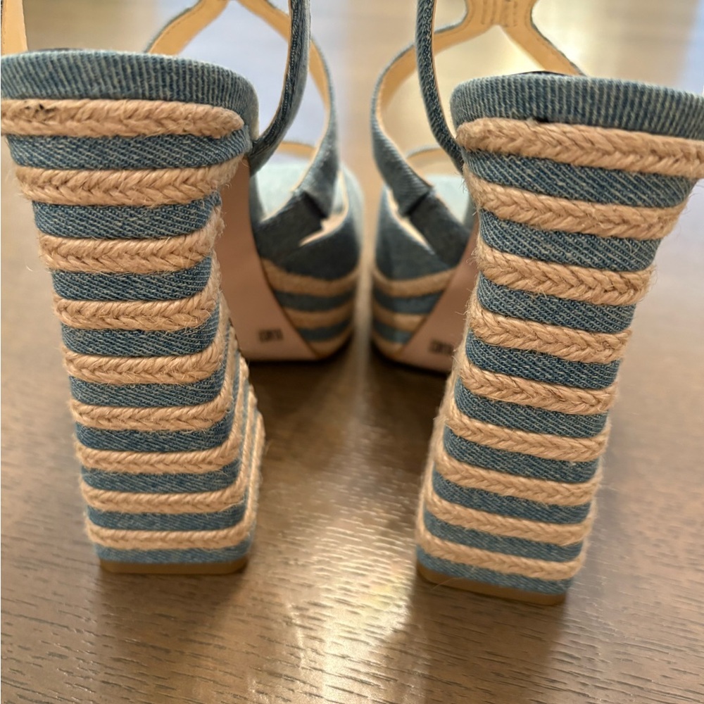NEW- JESSICA SIMPSON DENIM PEEP-TOE HEELS. SIZE 6 1/2. - Picture 5 of 6